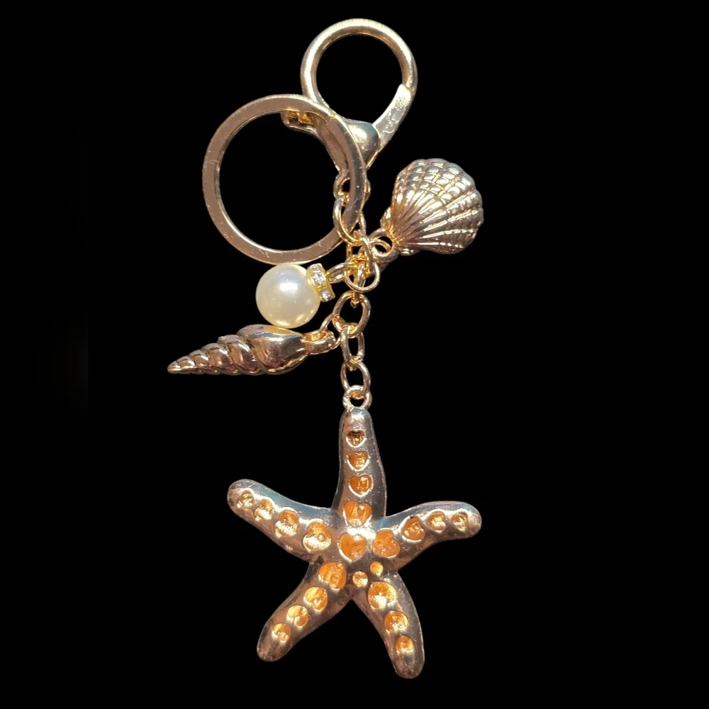 Gold and Blue Starfish Keychain Bag Charm